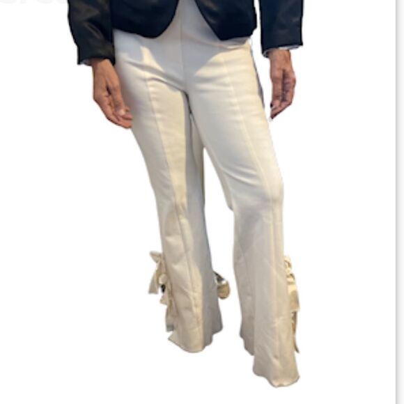 Common Sense Cream Flare High Rise pullover Style Leg Tie Details Pants.Size L - Picture 3 of 16